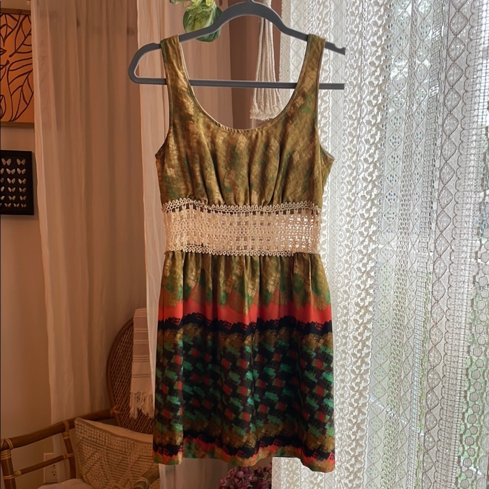Gianni Bini Green and Orange Mini Dress